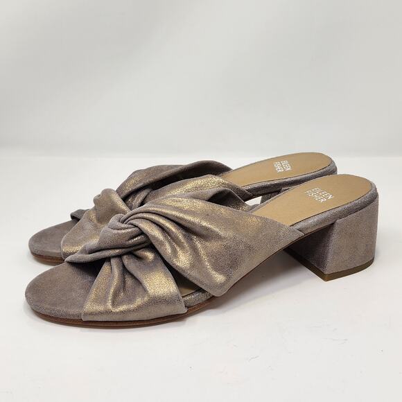 Eileen Fisher Women Vow Metallic Gold Suede Slip On Sandal Size 10 Block Heel - Picture 4 of 8